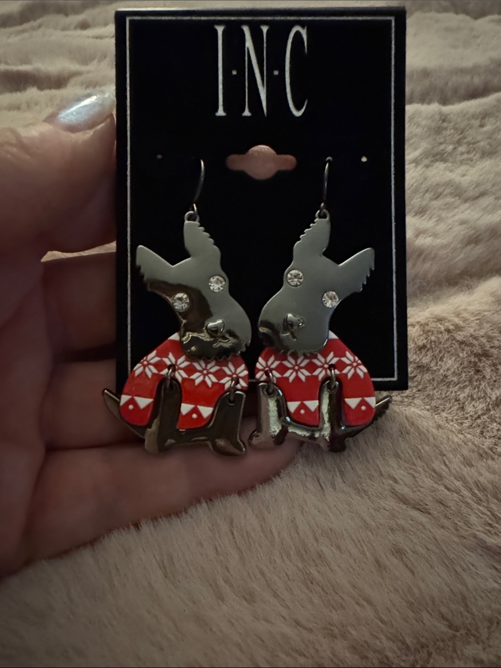 INC Red and Gunmetal Scottie Dog Earrings